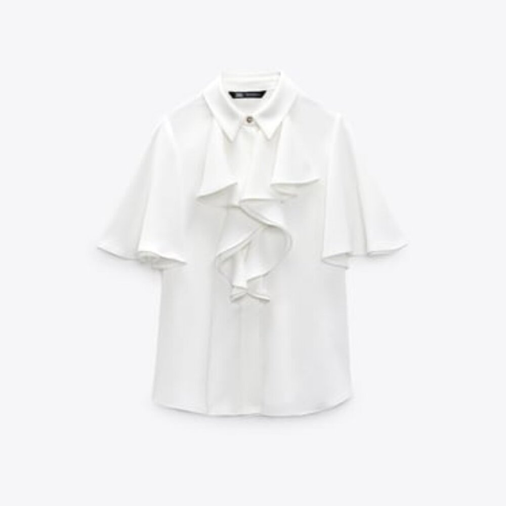 ZARA RUFFLED SATIN EFFECT BLOUSE